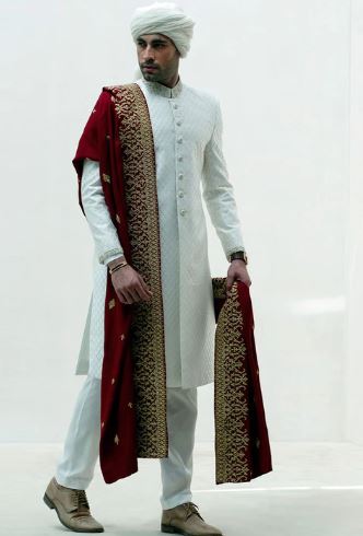 Plain White Sherwani 